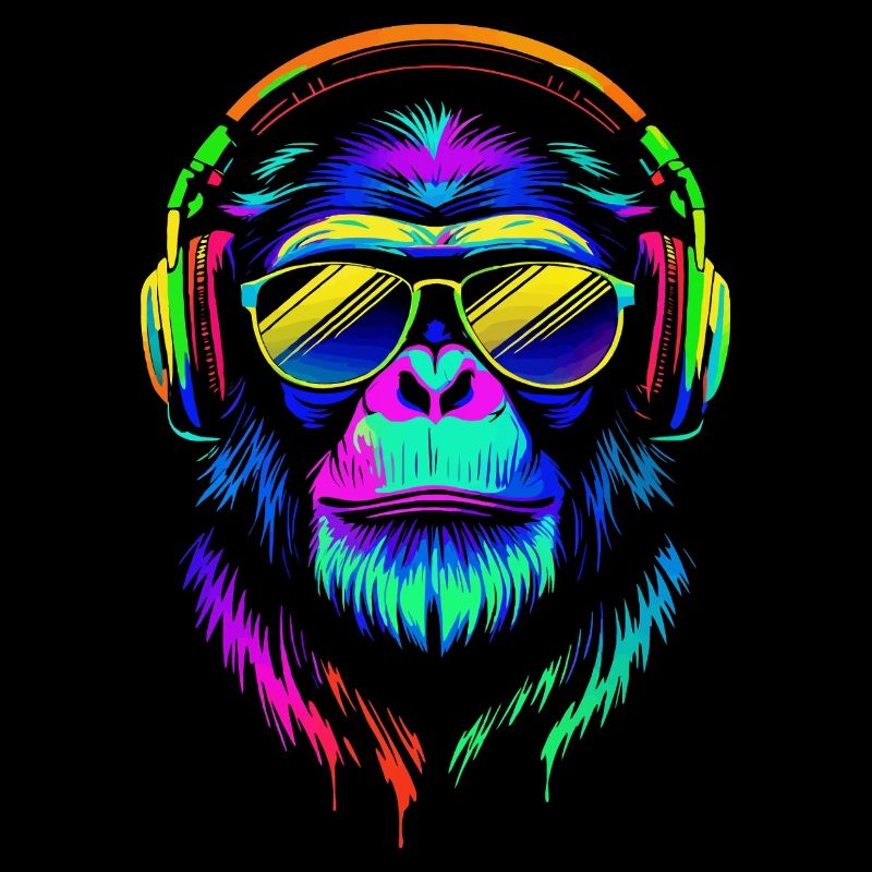 Gorille rétro en couleurs vives avec casques audio