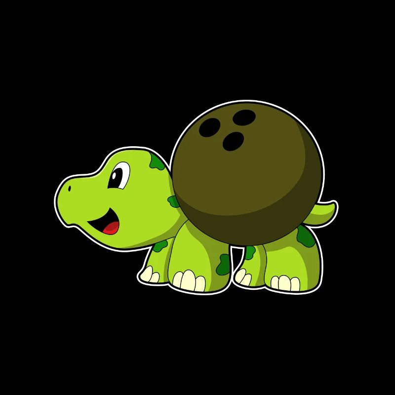 Schildkröte beim Bowling mit Bowlingkugel