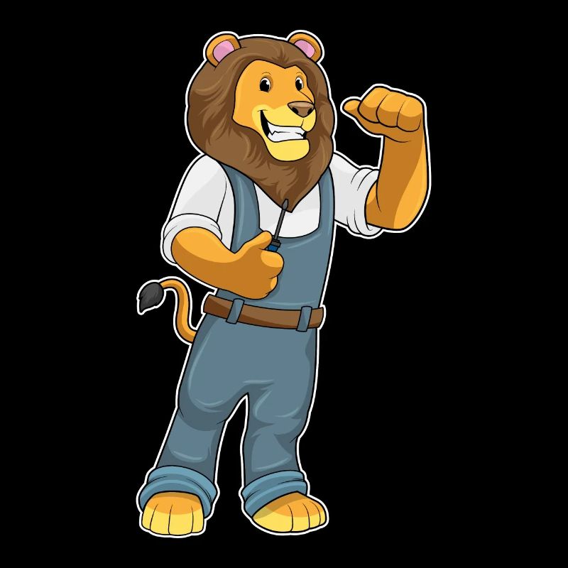 Löwe als Handwerker mit Schraubenzieher