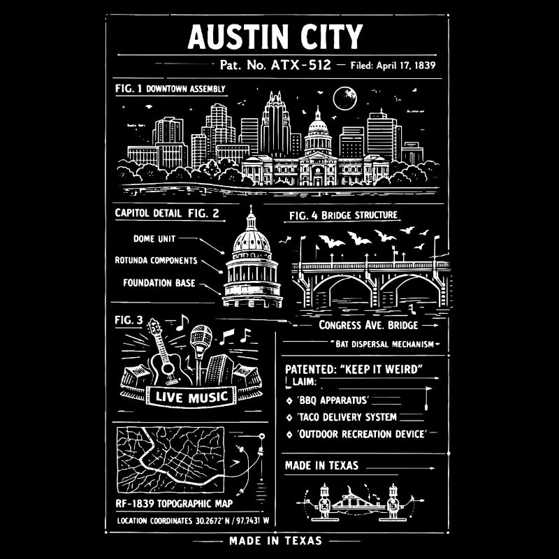 Austin City Skyline Map Print