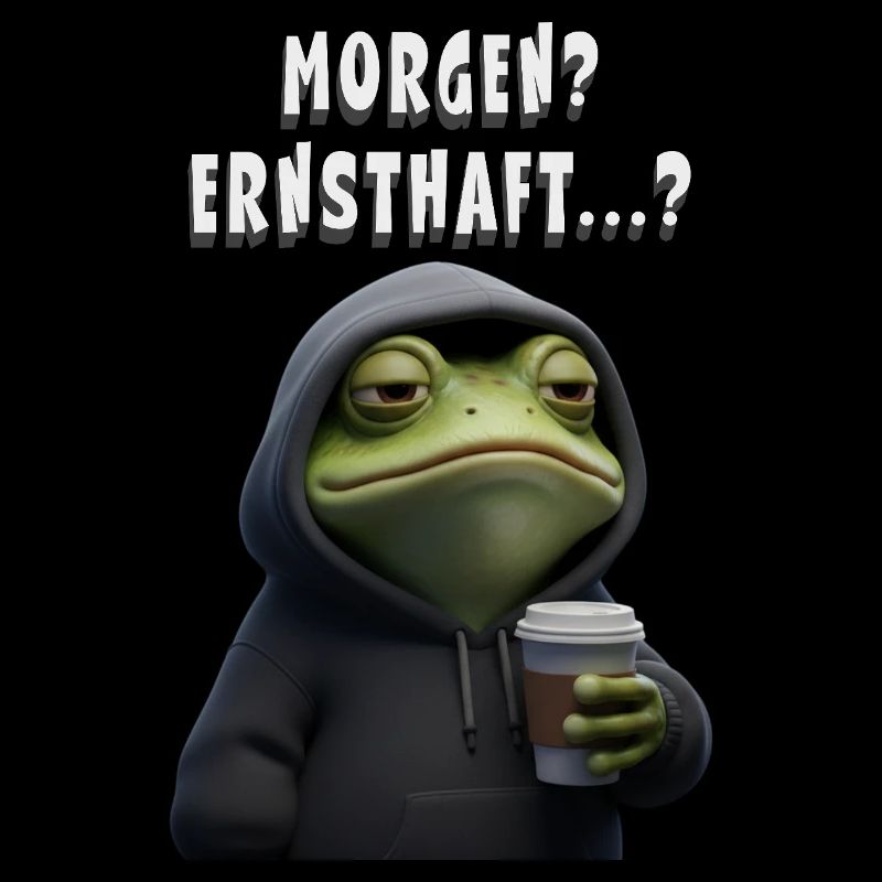 Tired frog with coffee – morning grouch humor