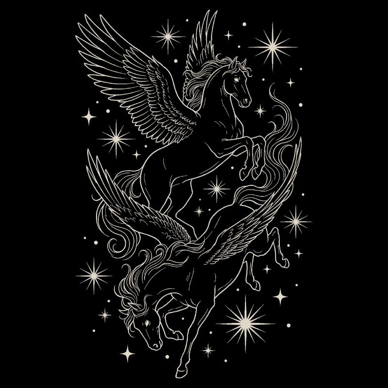 Two Celestial Pegasus Horses Between Stars
