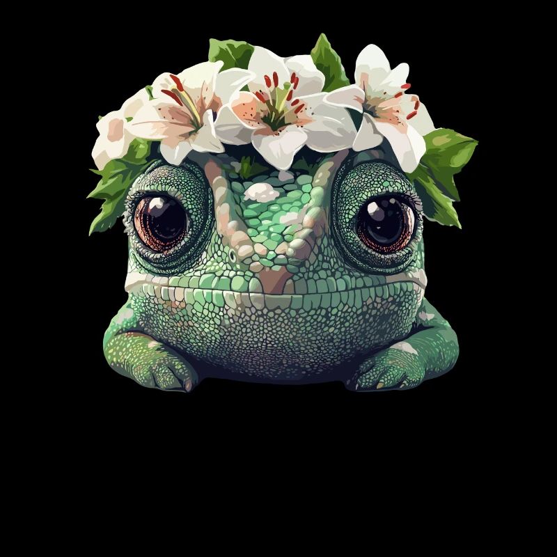 Caméléon avec couronne de fleurs