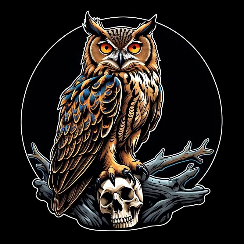 Eule sitzt auf Skulls