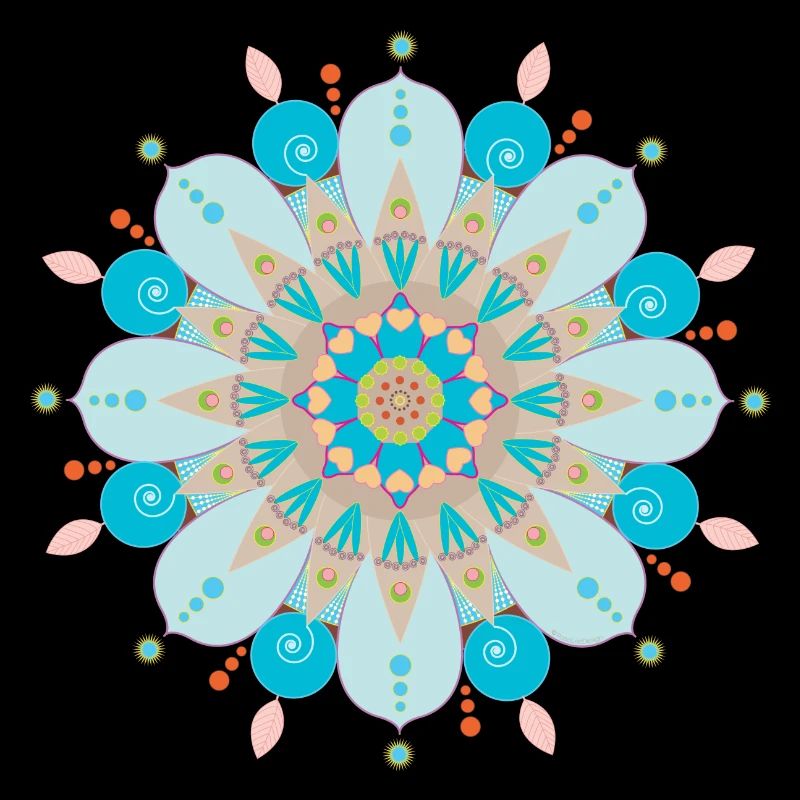 Mandala fleur, bleu, sable