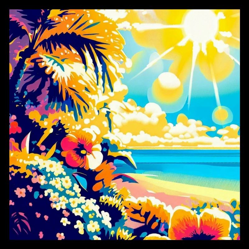Plage tropicale rétro et soleil