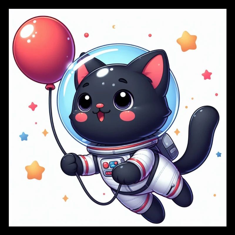 Chat de l’espace mignon avec ballon rouge avec des étoiles