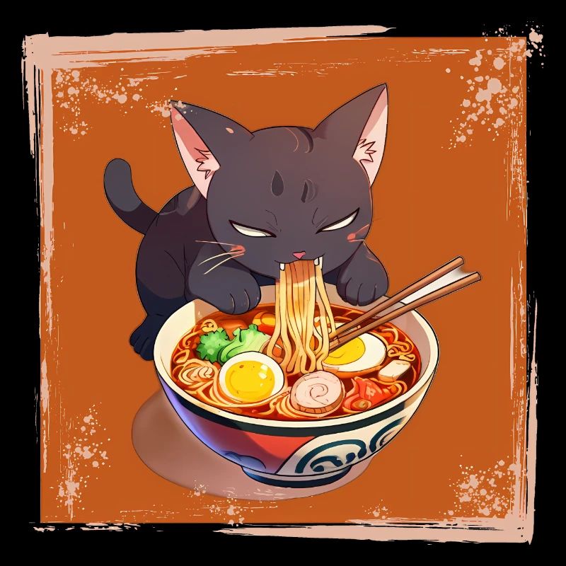 Cat eats ramen