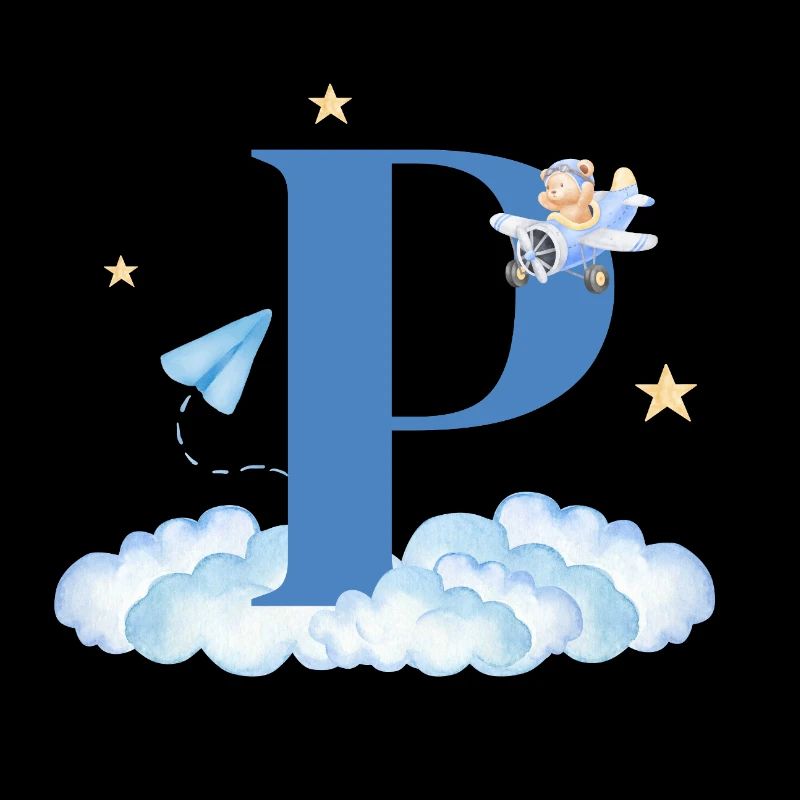 Letter p blue clouds airplane child