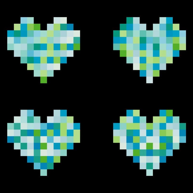 Cœurs 4 pixels - couleurs pastel néon - bleu - vert