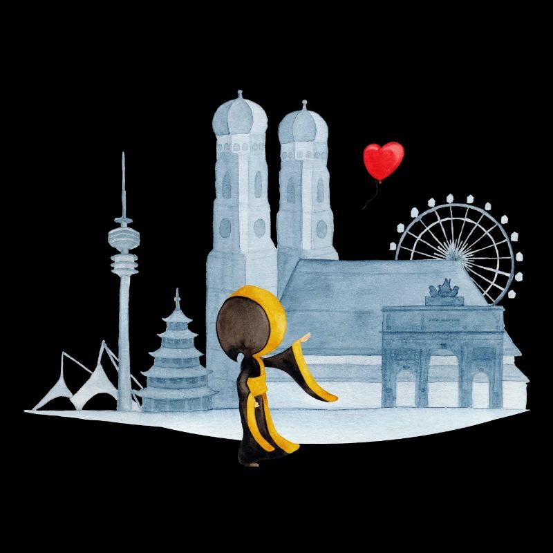 Skyline München mit Münchner Kindl und Herz