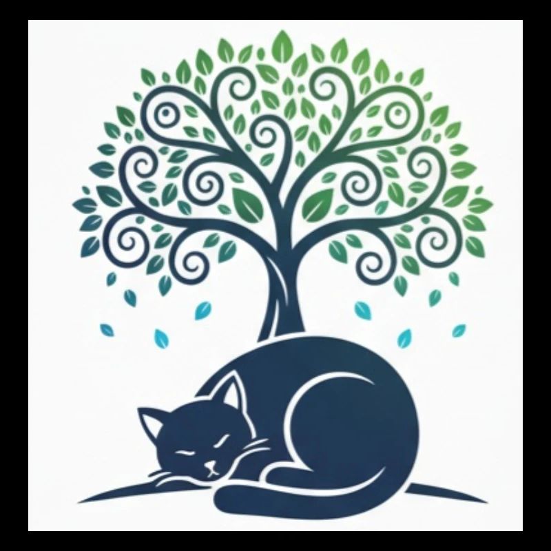 Sleeper cat under tree swirl