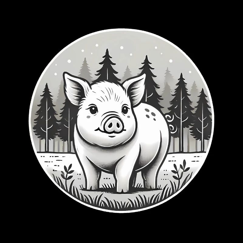 Rustikale Schwein-Illustration im Wald