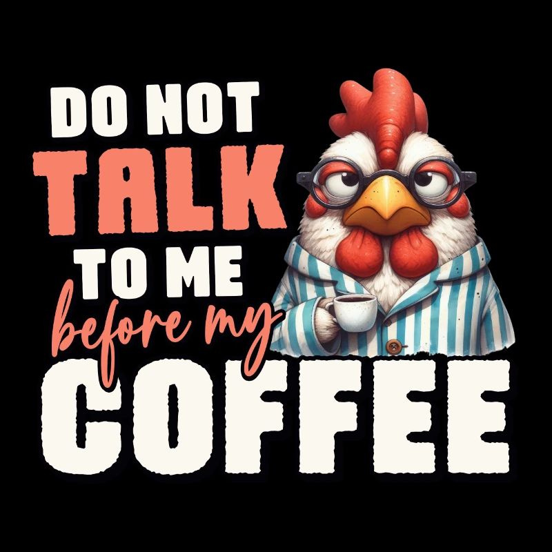 Grumpy rooster with coffee