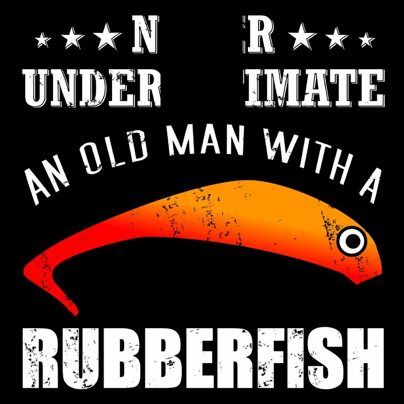 Old angler with rubber fish