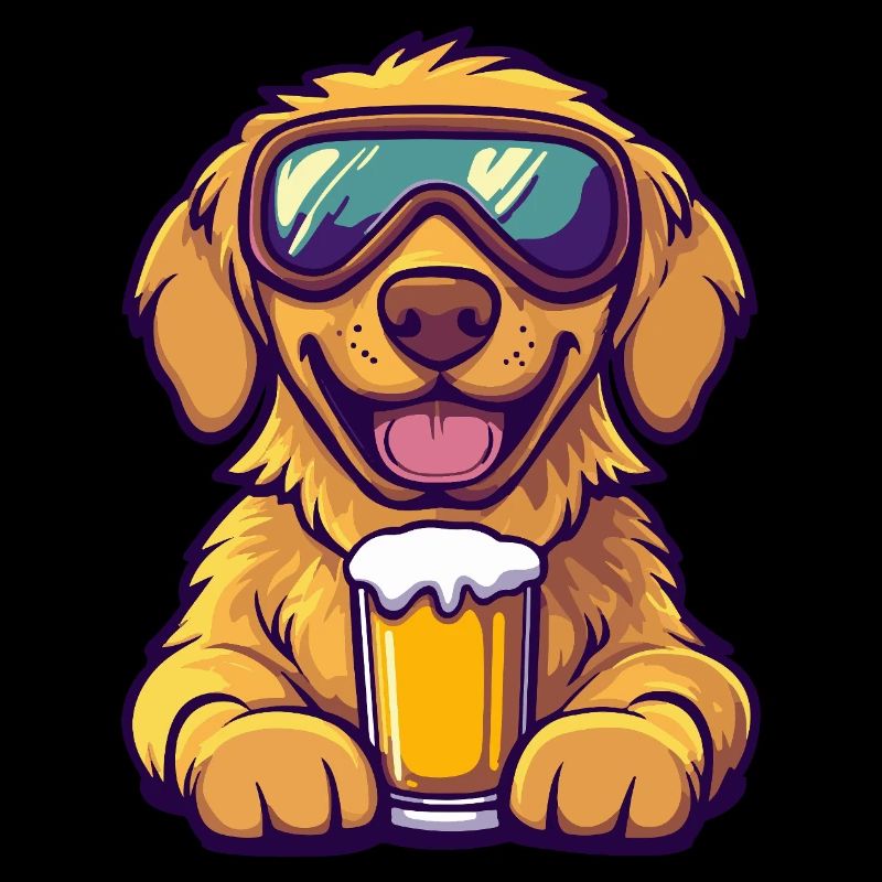 Golden Retriever Hund Apres Ski Bier Comic Lustig