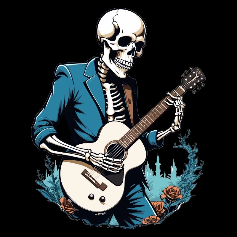 Skelett mit Gitarre