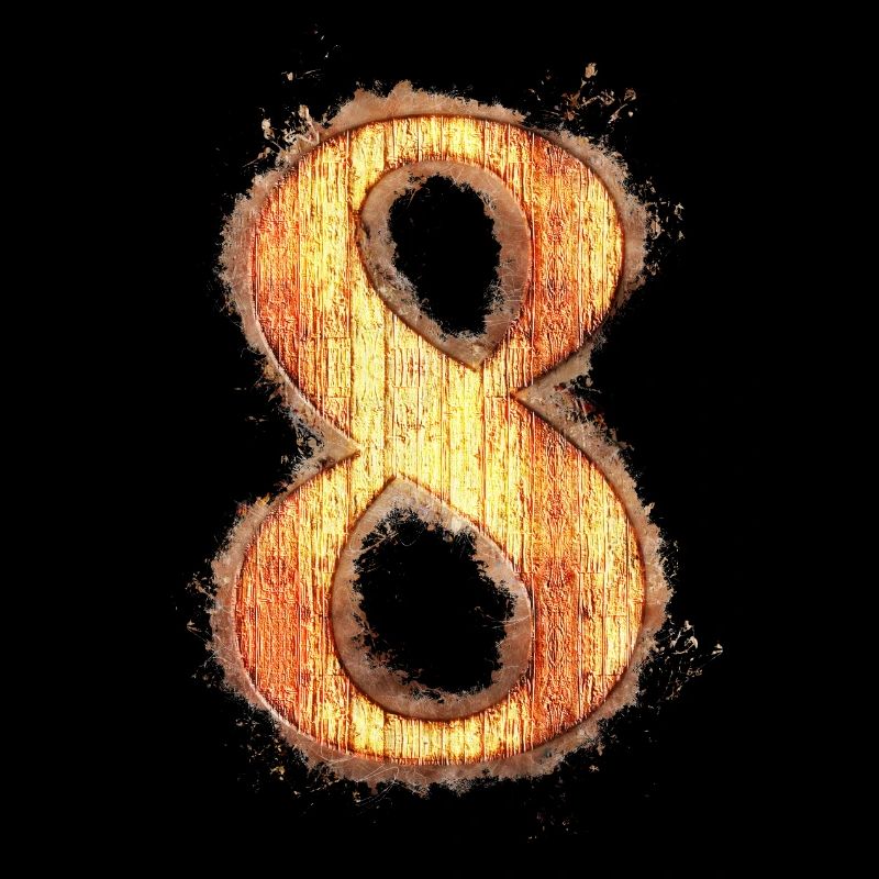 Nummer 8 hell glühend