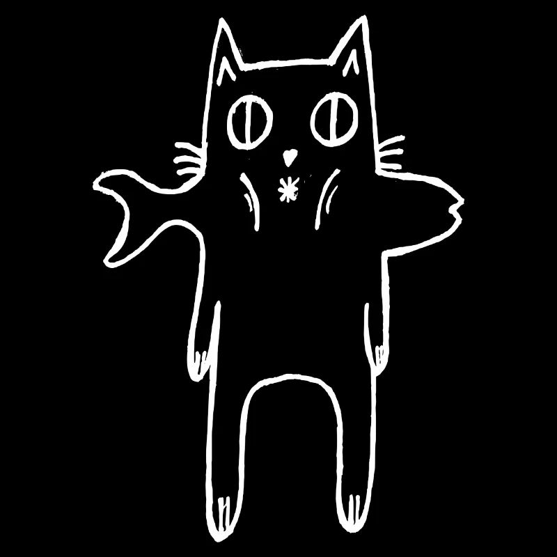 Drôle de chat avec du poisson dans sa gueule