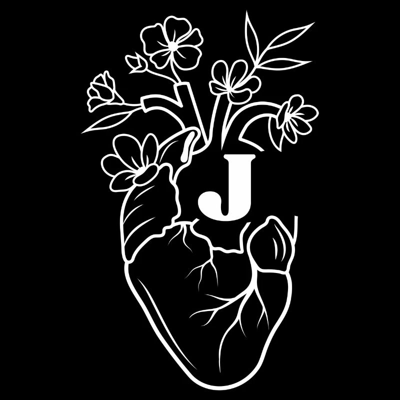 Buchstabe j Herz Weiße Blumen Anatomie