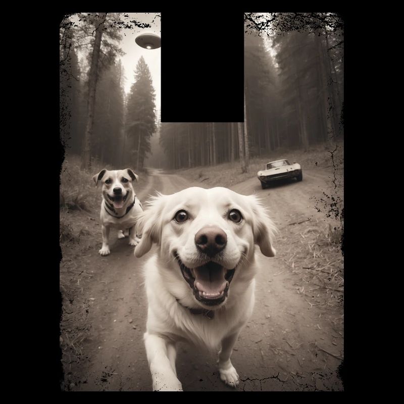 Selfie de chiens avec conception de vaisseau spatial extraterrestre