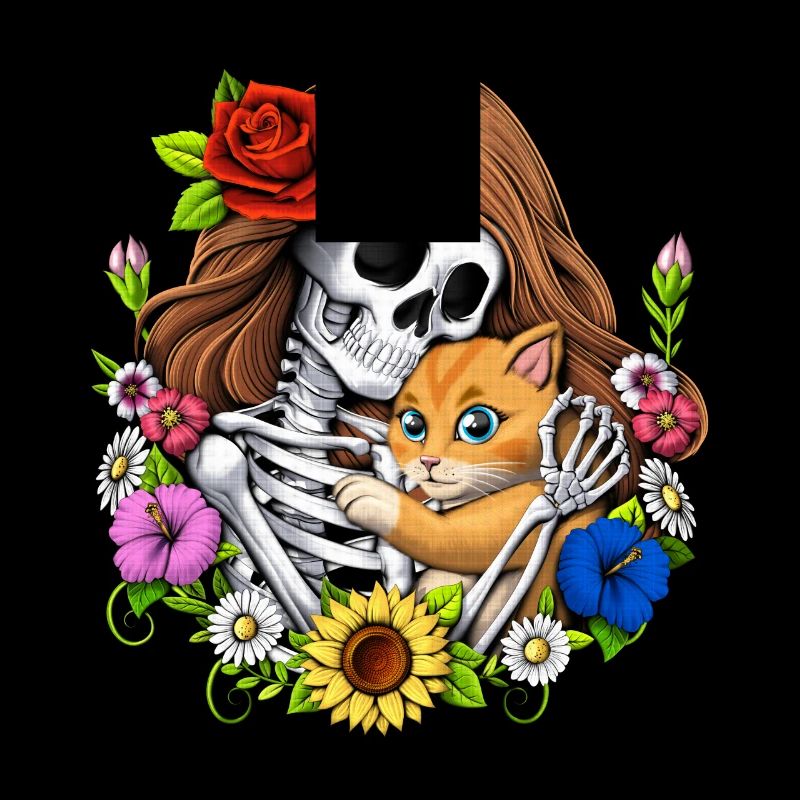 Skeleton Cat Floral