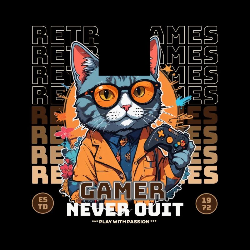 Retro Gamer Katze mit Controller Konsolenspiele