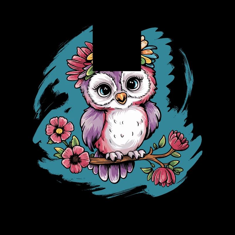 Niedliche Eule Vogel Federn Blumen für einen