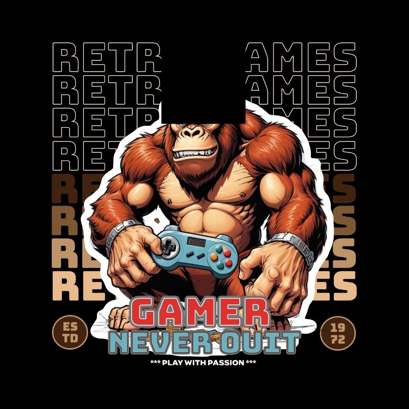 Retro Gamer Never Quit Monkey with Controller