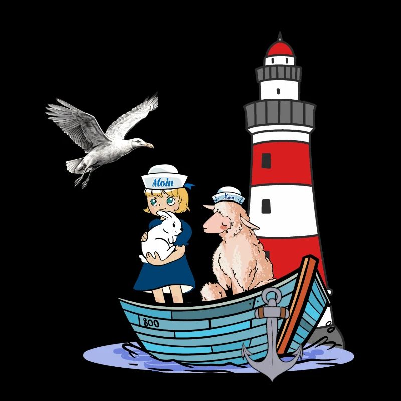 Mädchen Leuchtturm maritim Boot Schaf Möwe Kind