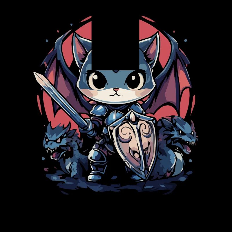 Chevalier chat épique avec des compagnons dragons