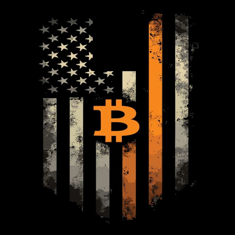 Bitcoin Motiv – Rustikales Design mit USA-Flagge