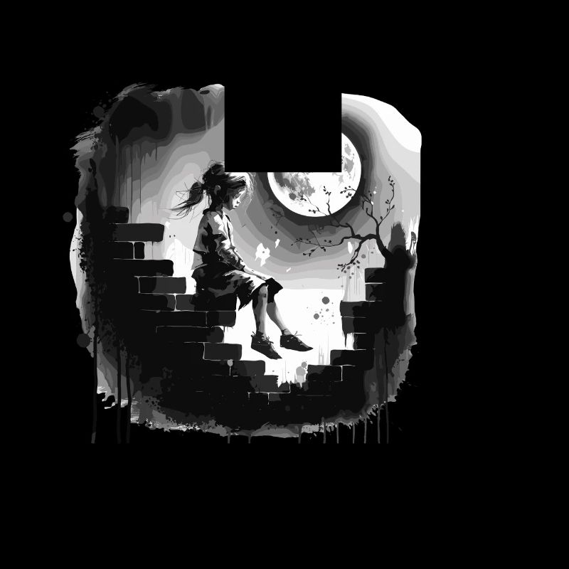 Mädchen Auf Einer Mauer Unter Vollmond