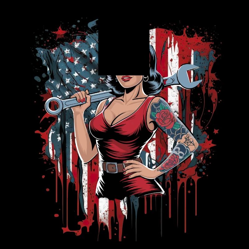 Femme forte avec drapeau et clé à molette