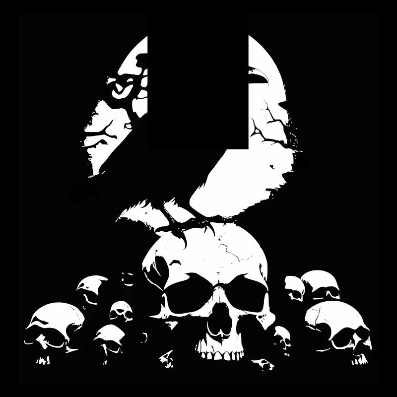 Großer mystischer Rabe sitzt auf Skulls