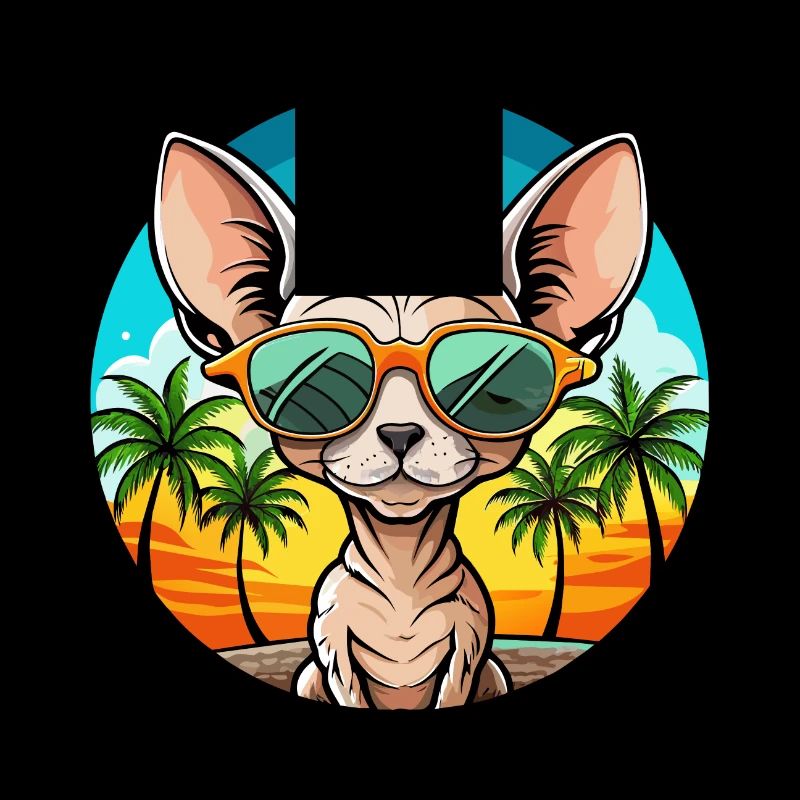 Devon Rex Katzenrasse Cartoon Sonnenbrille Strand