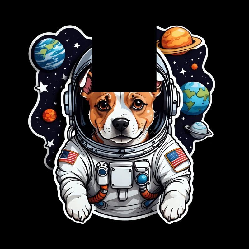 Chien de l’espace avec des planètes