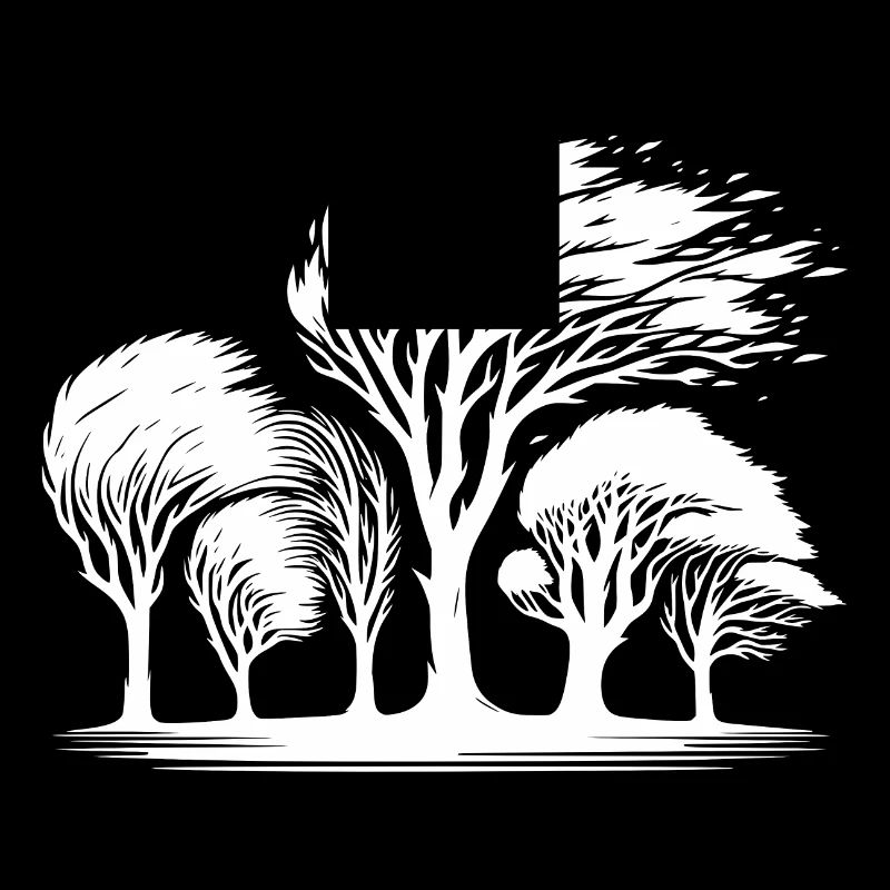 Coastal trees in a violent autumn storm