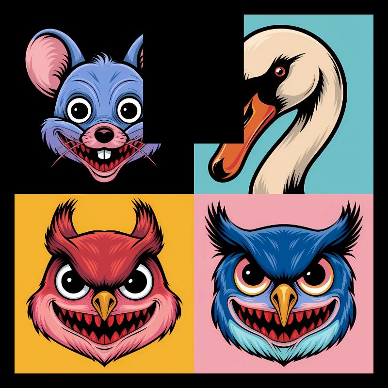 Pop-art Maus Schwan Eichhörnchen Eule Halloween