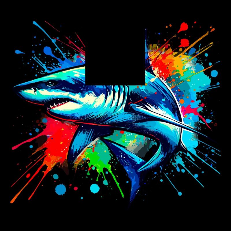Requin en aquarelle coloré