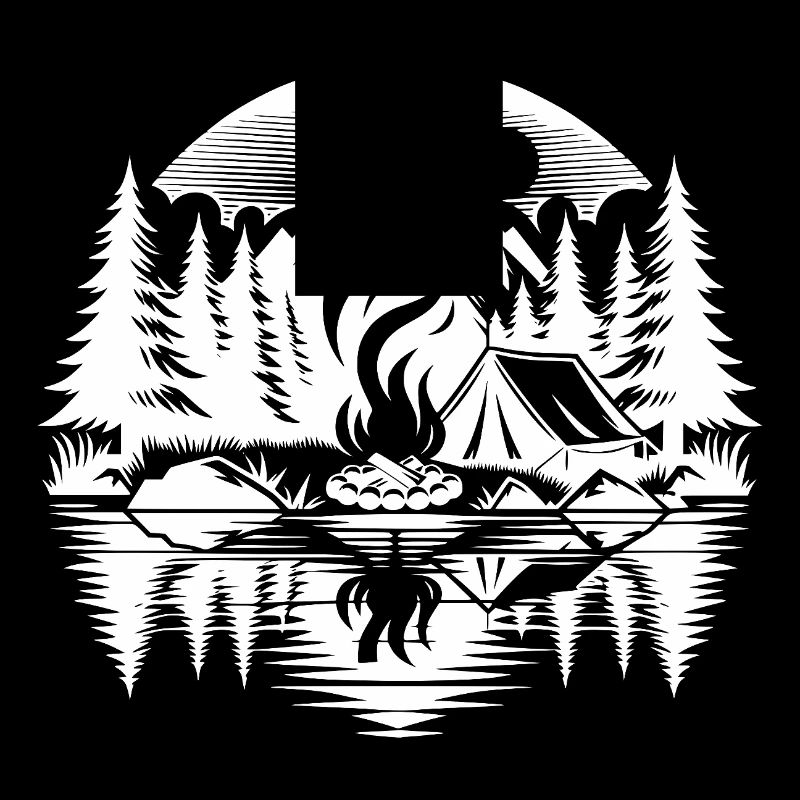 Campfire camping experience by the lake in the forest