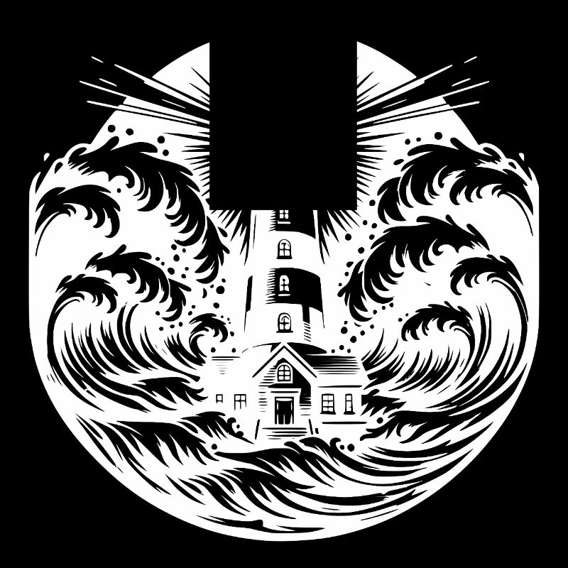 Phare côtier rayé dans une mer agitée