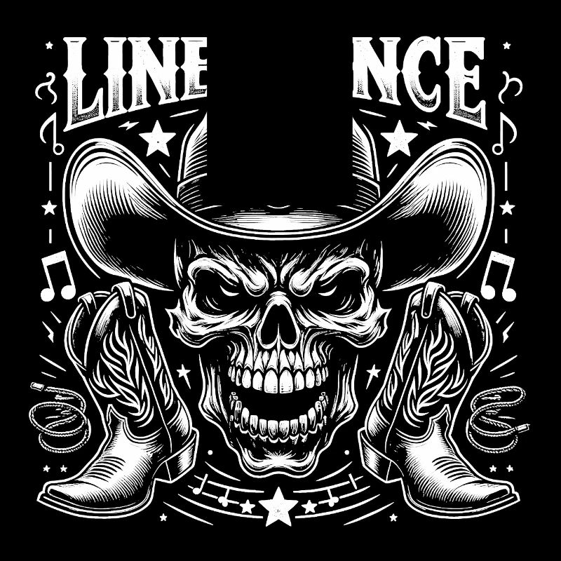 Crâne de danse en ligne avec stetson et bottes et lasso