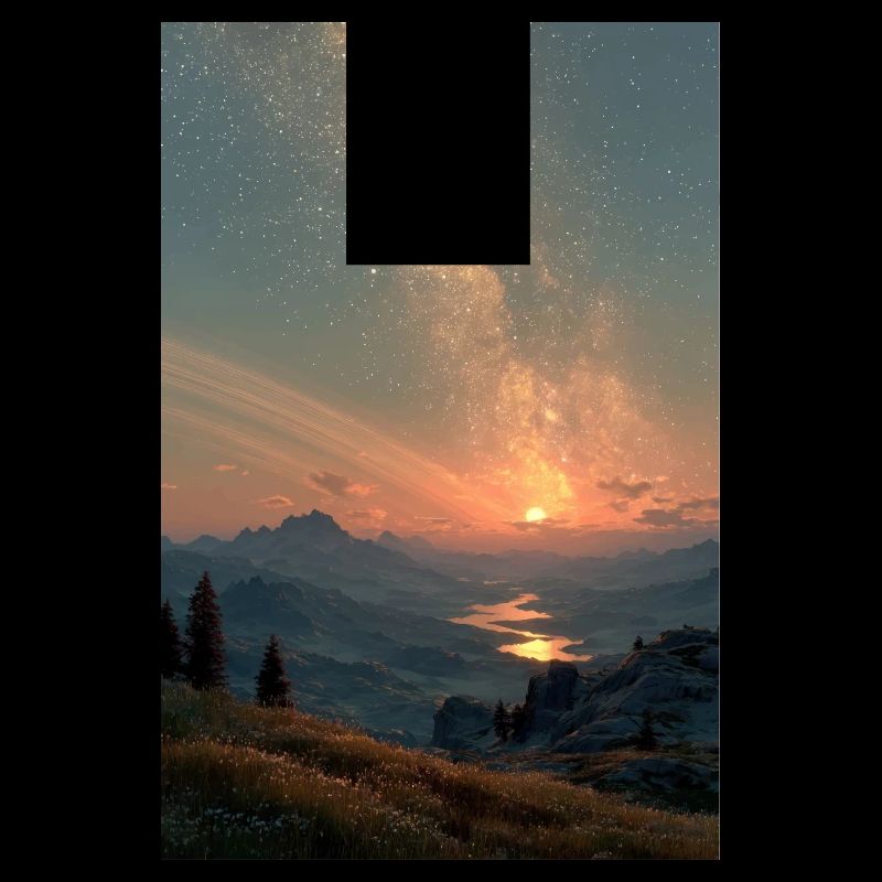 Cosmic Sunset Over Mountains