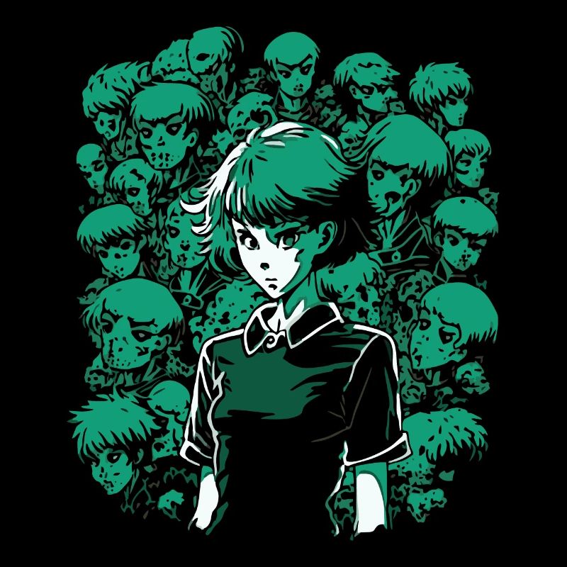 Totenkopf, Knochen und Cartoon-Mädchen