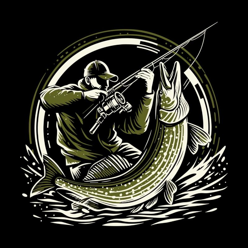 Pêche Pêcheur Brochet Poisson Géant Vert Olive Cadeau