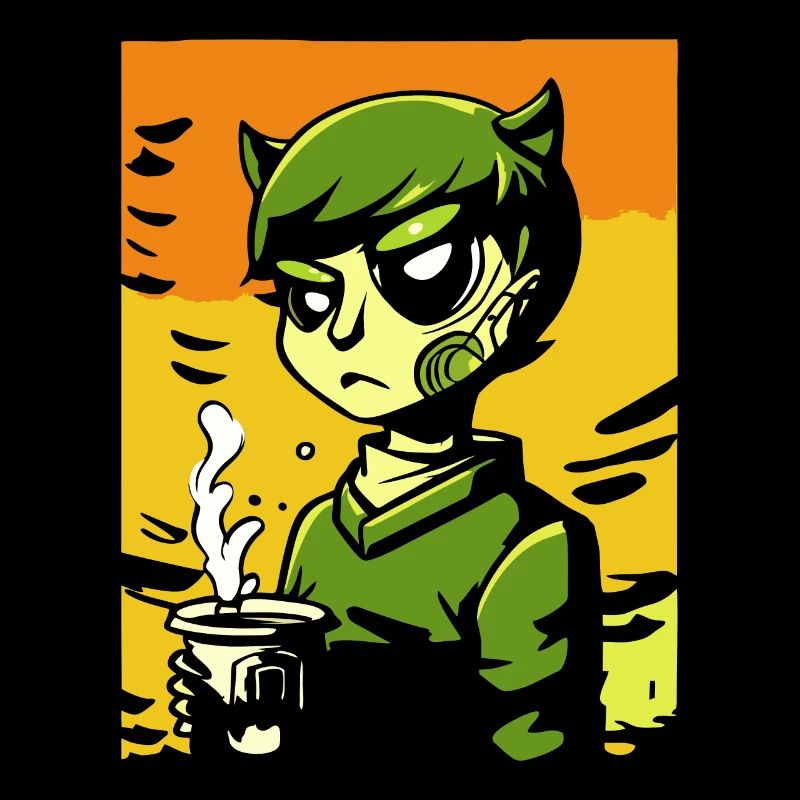 Cartoon Manga Anime, Junge mit Kaffee