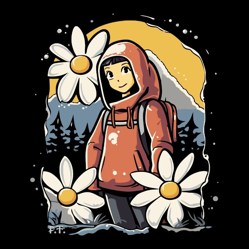 Fille d’anime en randonnée dans la nature