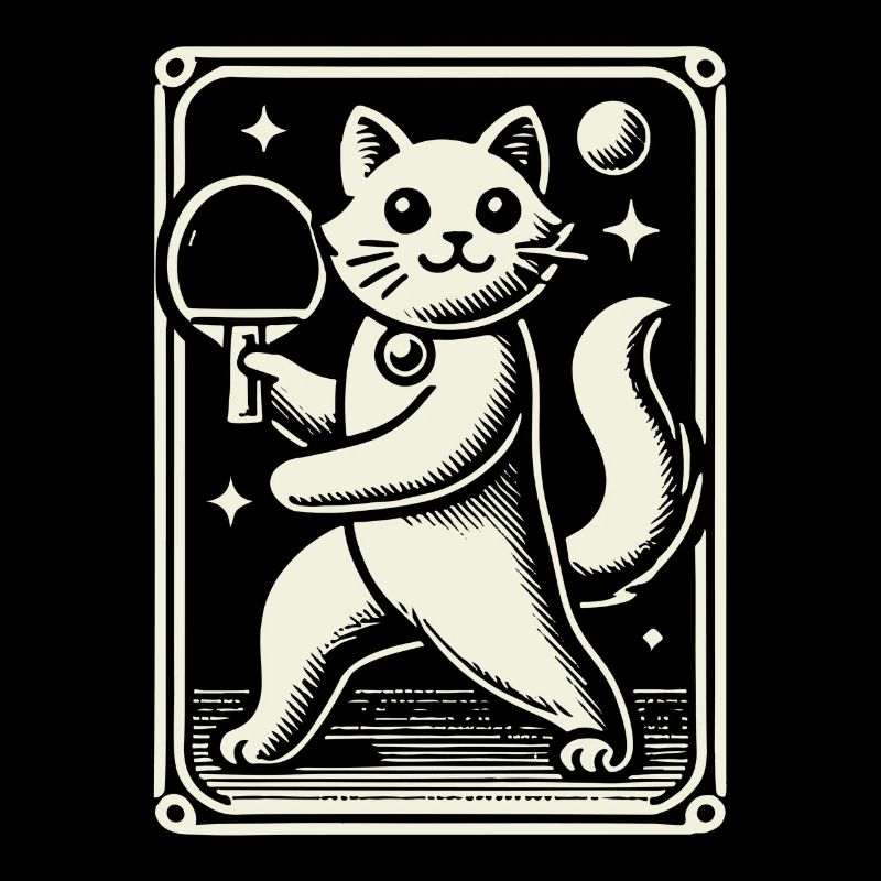 Cute Cat Playing Table Tennis Artfully