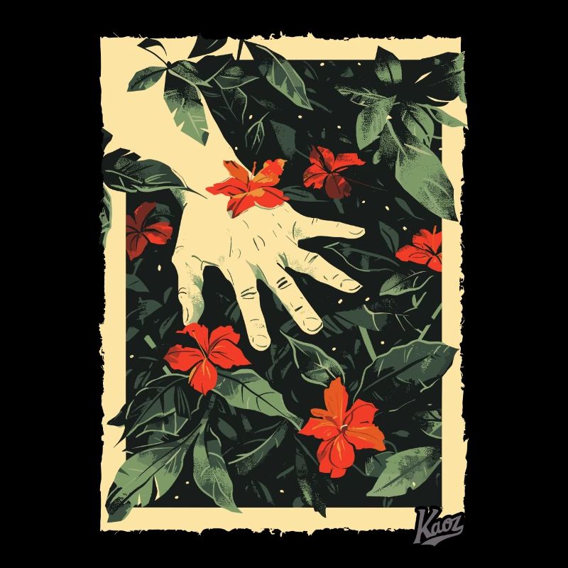 Propaganda style: Hand on the plants in paradise